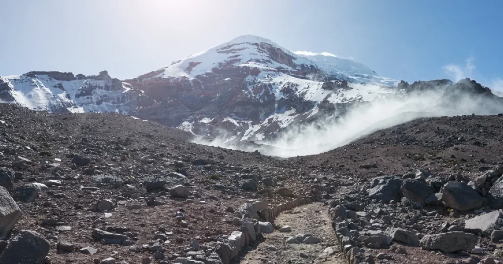 Cambio climático en Ecuador. Fotografía del glaciar del Chimborazo con evidente retroceso o un mapa climático del Ecuador.